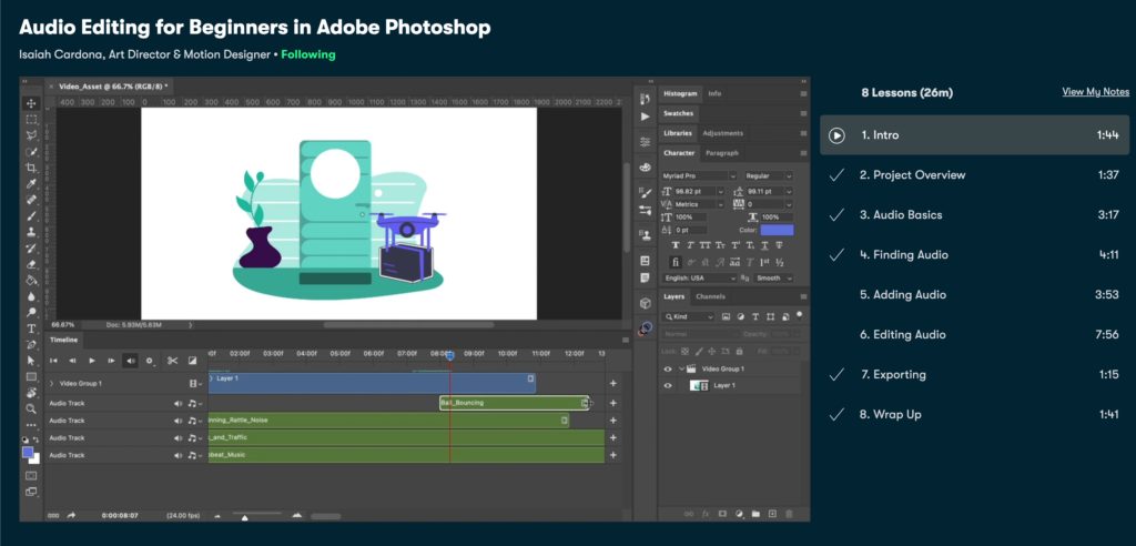 Audio Editing for Beginners in Adobe Photoshop class screenshot